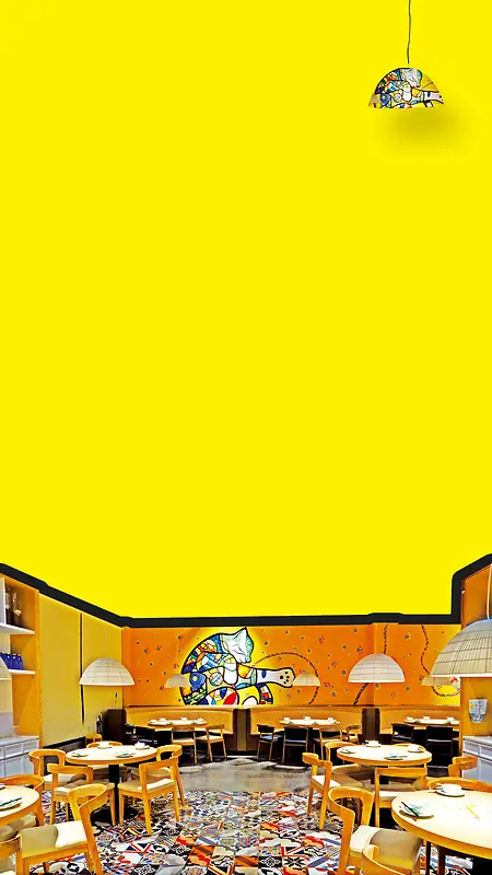 黄色背景上的餐厅H5素材背景