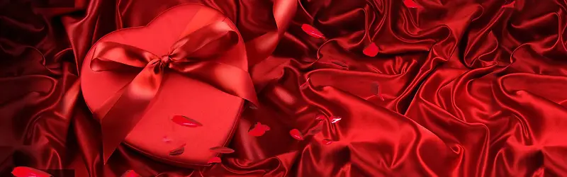 红色丝绸质感心形礼盒淘宝情人节背景