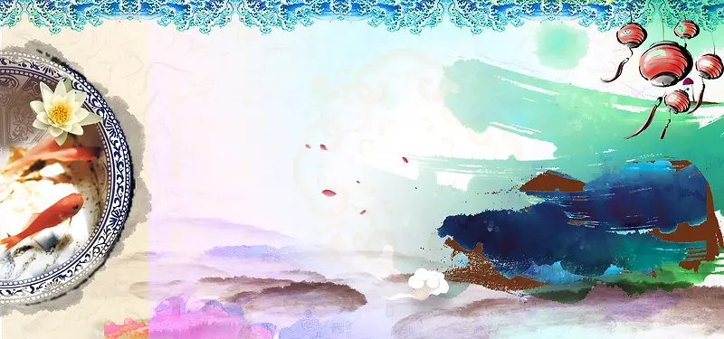水粉手绘中国风背景海报