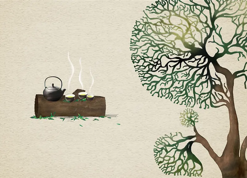 中国传统古典风格绿树茶香图片