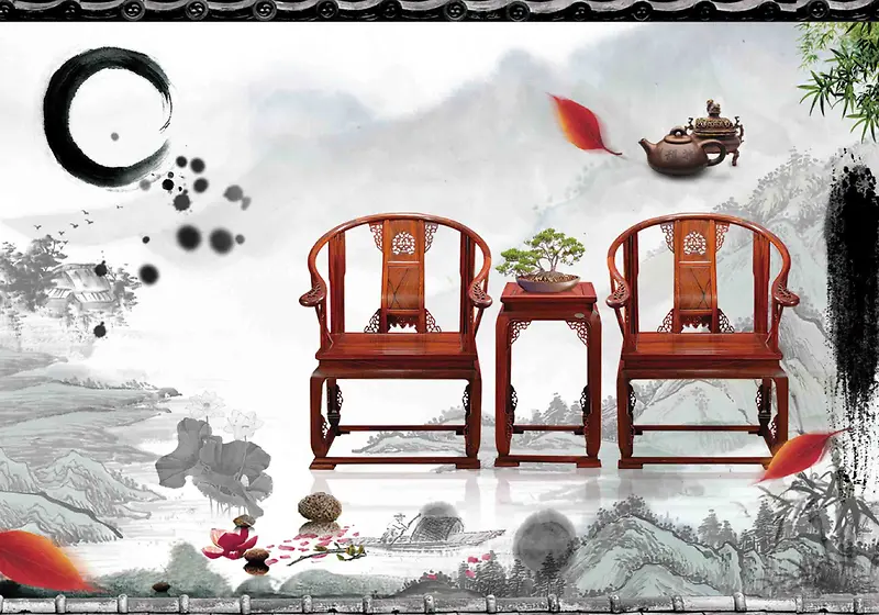 中国风中式家具风格海报背景模板