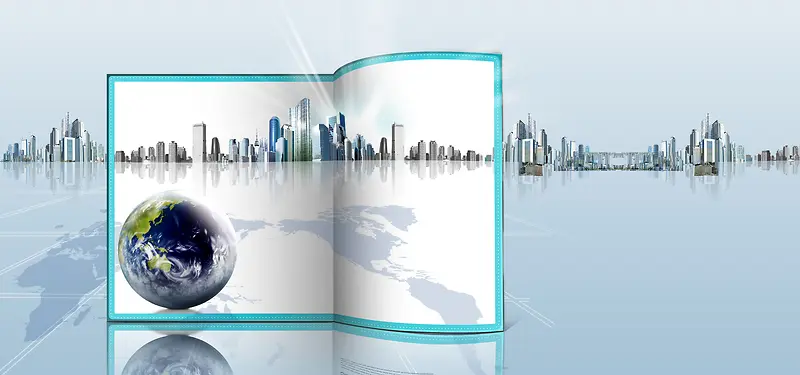 立体折页上的城市和地球现代简约海报背景