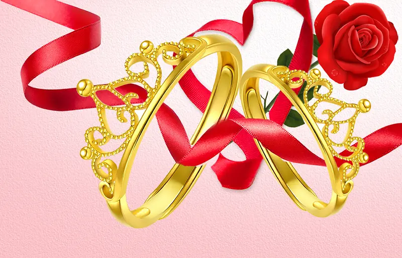 简约大气唯美皇冠戒指与玫瑰花妇女节背景素
