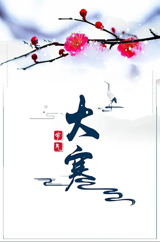 二十四节气白色中国风大寒海报
