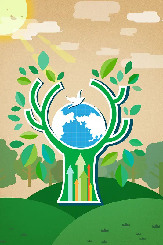 绿色环保扁平化地球公益海报