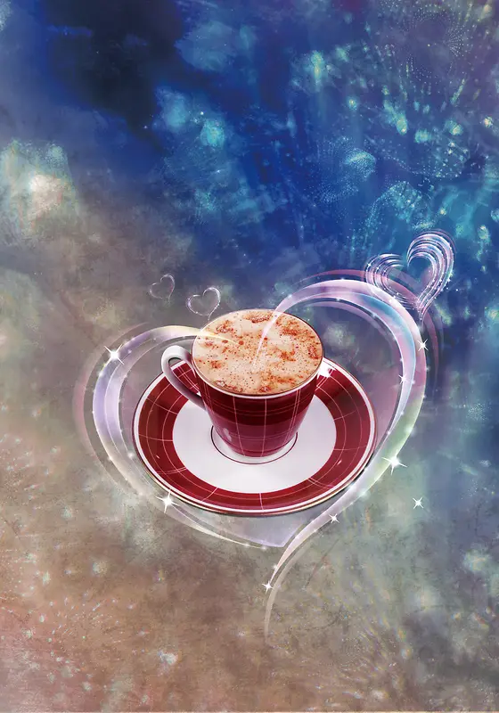 爱心围绕的咖啡杯背景素材