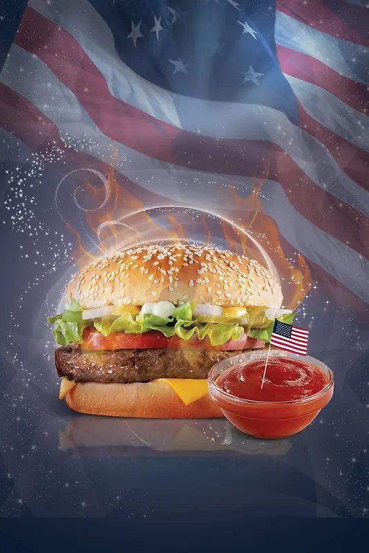 美式原味厚牛堡促销汉堡店海报