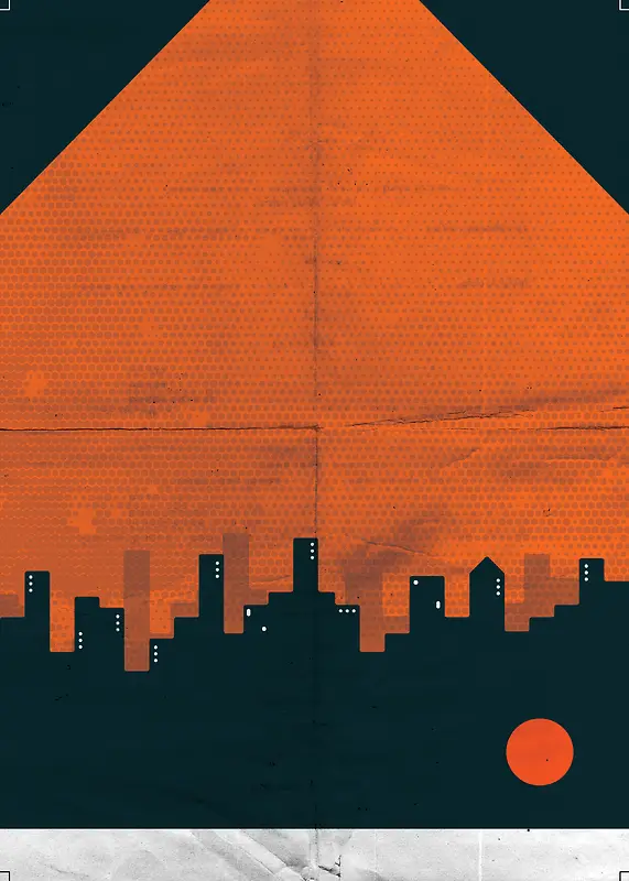 橘色城市剪影海报背景图
