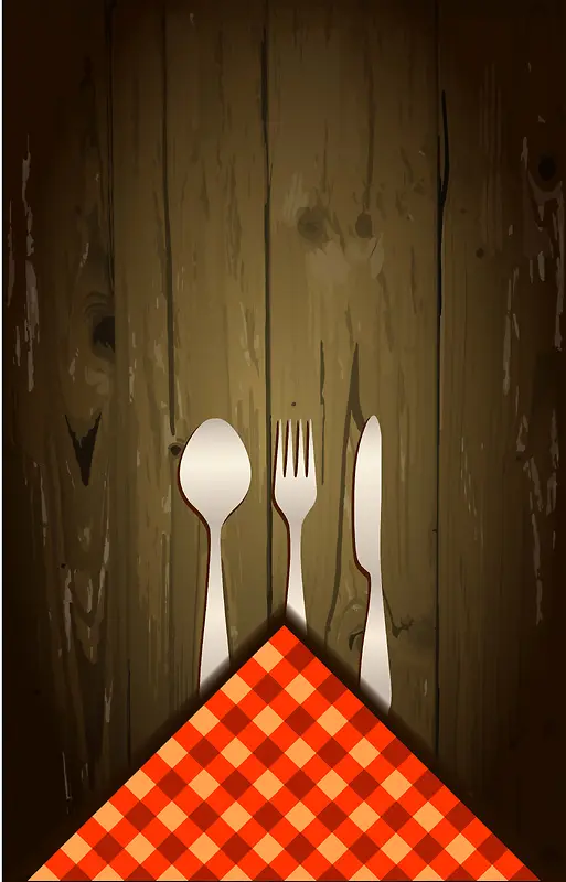木桌上的餐具背景素材