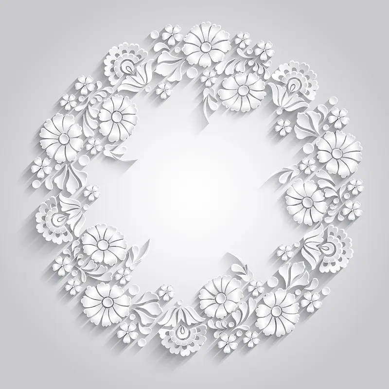 白色纸质花纹花环装饰矢量背景