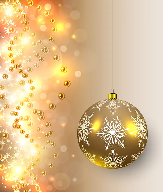 圣诞节华丽金属质感吊球金色珠子矢量背景图