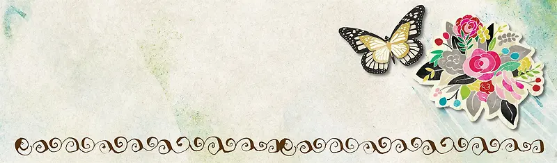纹理手绘花朵蝴蝶背景