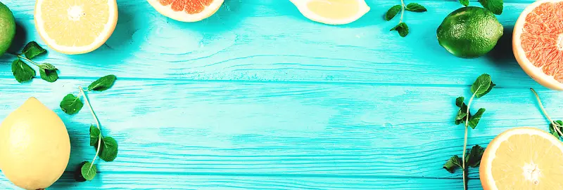 美食节蓝色木板纹理水果背景