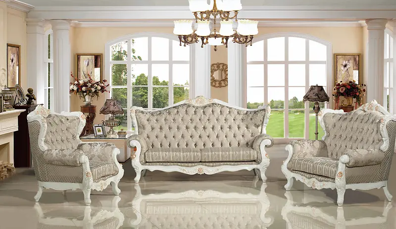 欧式客厅古典沙发背景素材