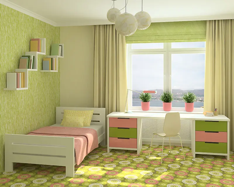 清新绿色卧室家居装饰图片