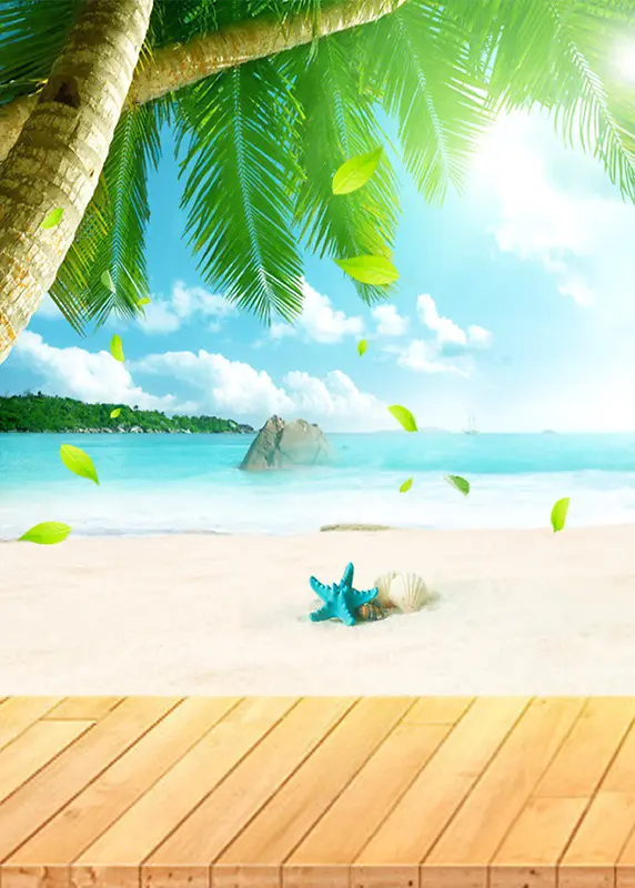 夏日阳光风景大树沙滩海滩风景背景素材