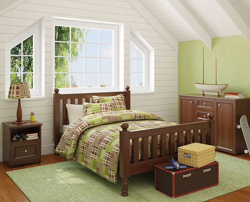 清新绿色壁纸卧室装修效果图素材