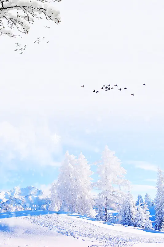 冬季旅行蓝色清新雾凇奇观旅游风景背景