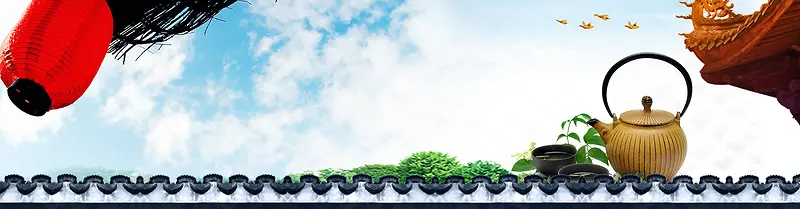 中国风凉茶建筑蓝色背景