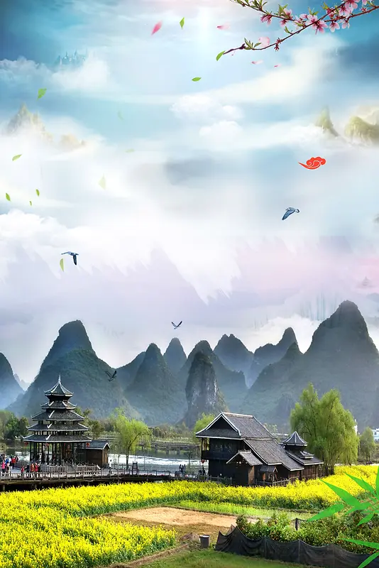 桂林山水美景旅游宣传单海报背景素材