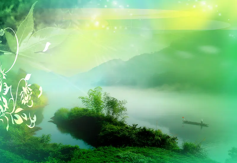 绿色清新梦幻童话仙境背景素材