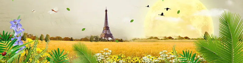 植物巴黎铁塔背景