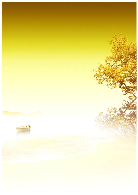 唯美黄色秋天湖面海报背景模板