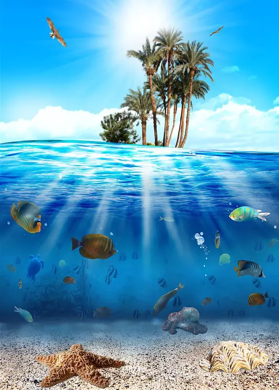 创意广告元素夏日海底世界图片