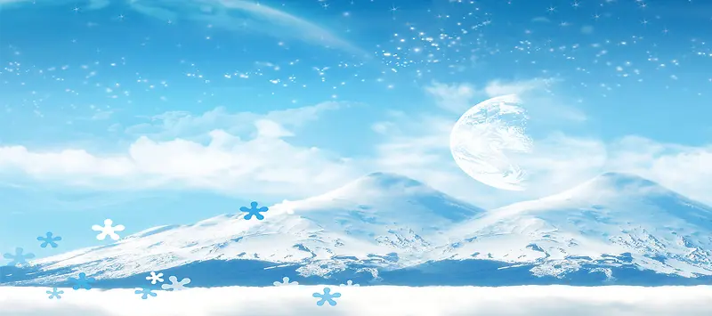 蓝色梦幻雪山月亮背景