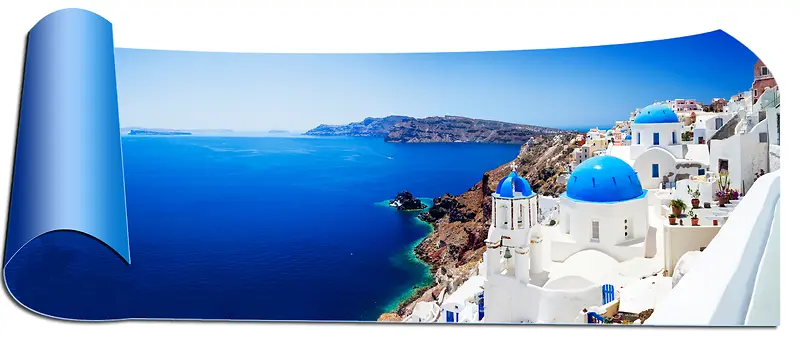画卷蓝色希腊风光旅游海报