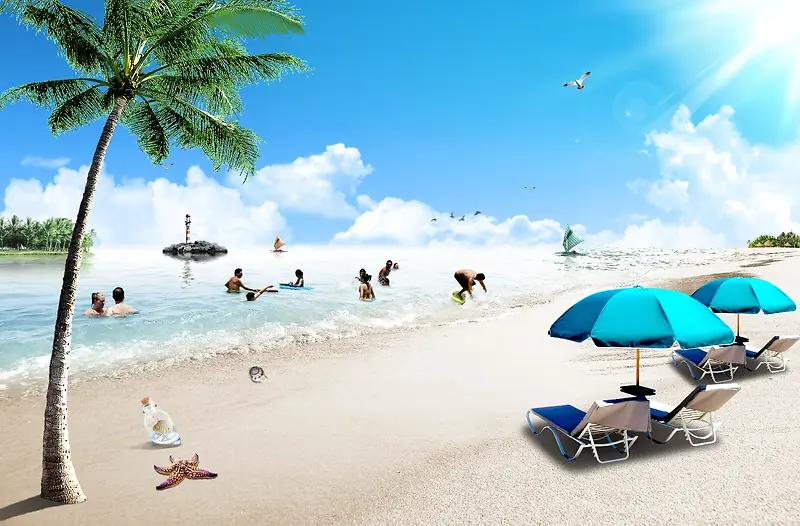 美丽海滩旅游度假海报背景素材