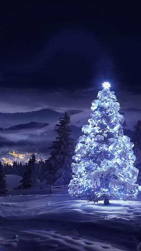蓝色夜晚天空圣诞节主题背景