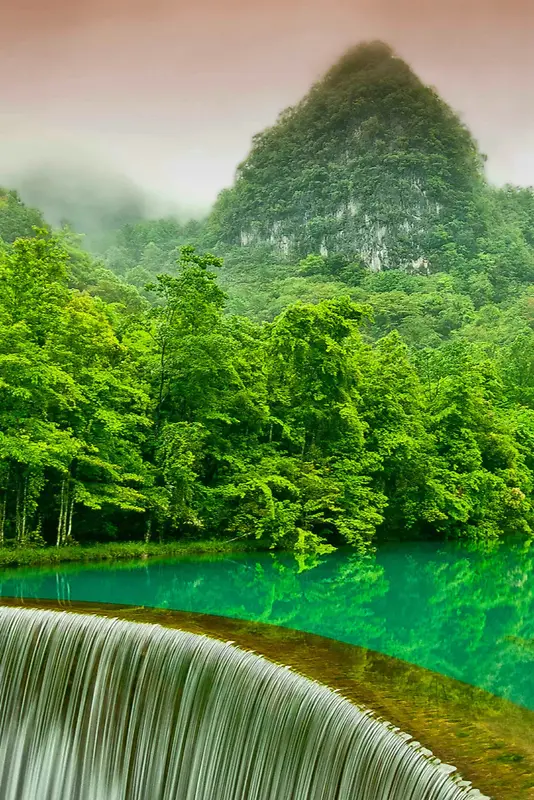 高清绿树瀑布背景