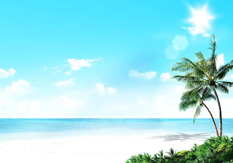 夏日阳光海滩椰树风景背景