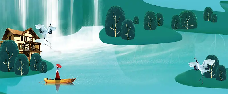 唯美洋房简约景色蓝色banner