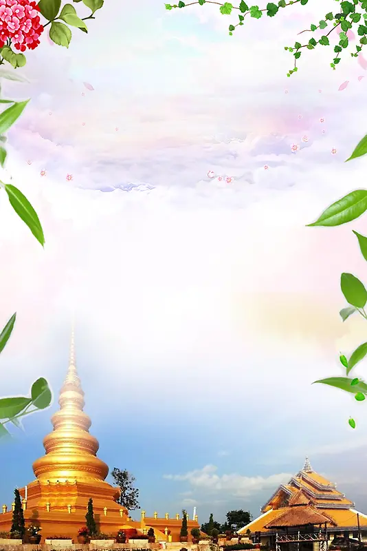 浪漫天空树叶风景旅行泰国背景素材