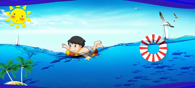 海洋游泳景色泳池渐变蓝色背景
