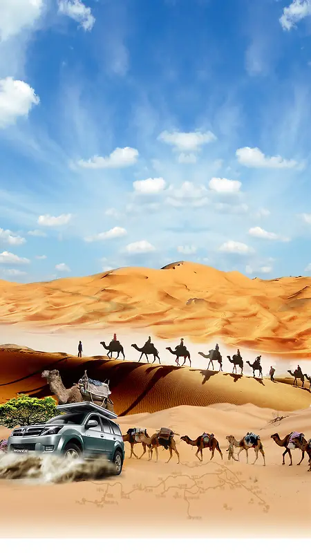 沙漠骆驼旅游汽车广告背景素材