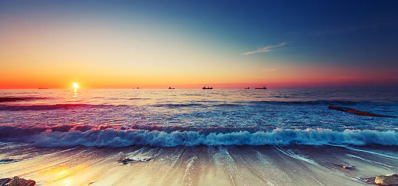 沙滩海浪太阳升背景banner