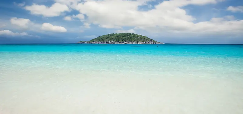 夏季海边沙滩岛屿蓝色白色旅游婚庆摄影海报