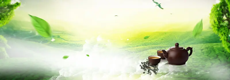 春茶节大气云层树叶景色绿banner