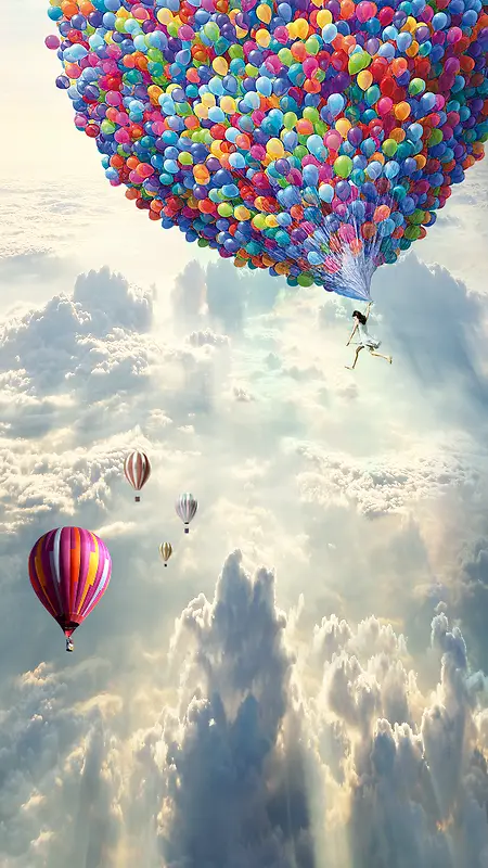 热气球绚丽天空前进勇敢跨越H5背景图