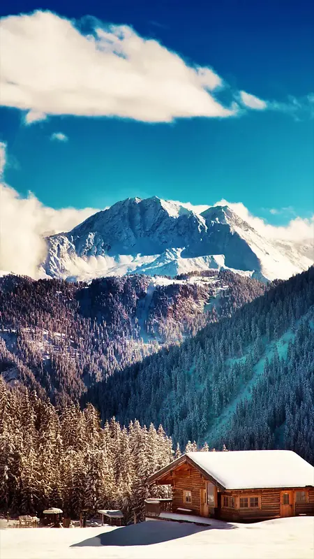 蓝天白云山峰建筑H5背景