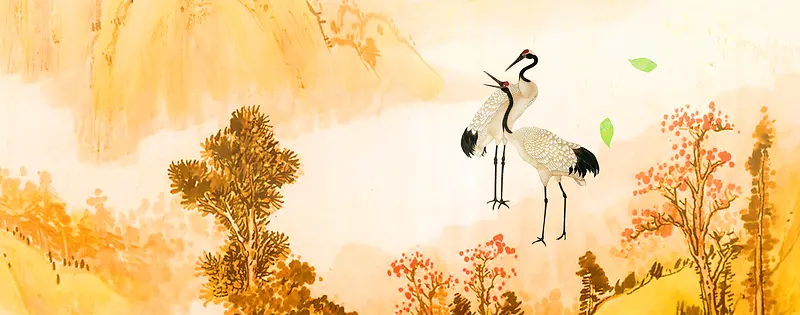 重阳节秋天丹顶鹤黄色banner