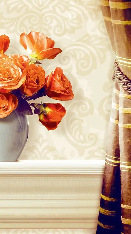 鲜花花瓶窗帘H5背景图