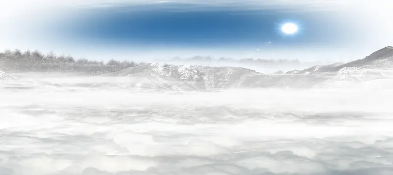 白色云雾海蓝色天空雪山背景