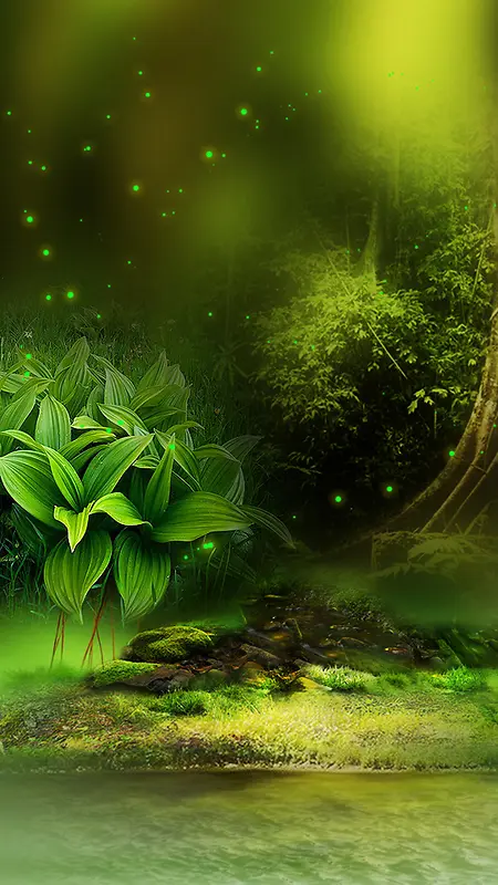 唯美绿色植物H5背景素材