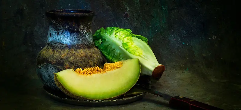 摄影灰色绿菜甜瓜背景