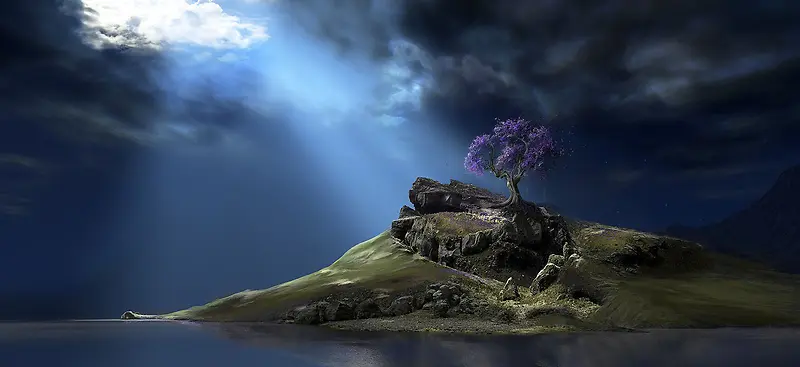 风景蓝色天空石头树背景