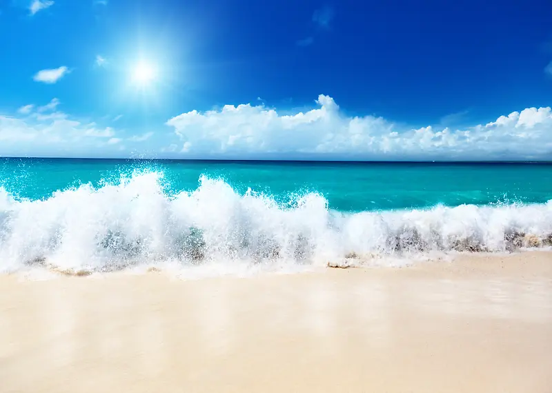 夏季蓝天白云海滩旅游平面广告